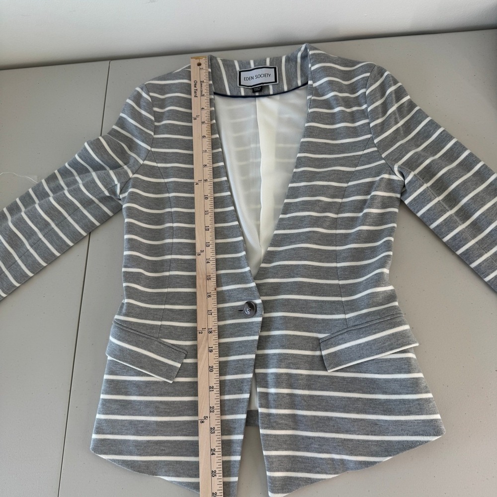 Eden Society Blazer Womens Small Gray White Striped Cotton Blend Knit Workwear - Picture 12 of 14